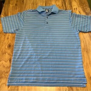 FootJoy Short Sleeve Golf Shirt Polo Mens Size Medium Blue Stripes VG Condition